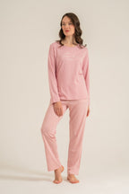 Pierre Cardin Kadın Have A Super Day Pembe Uzun Kol Pijama Takım PC9294-S-V1