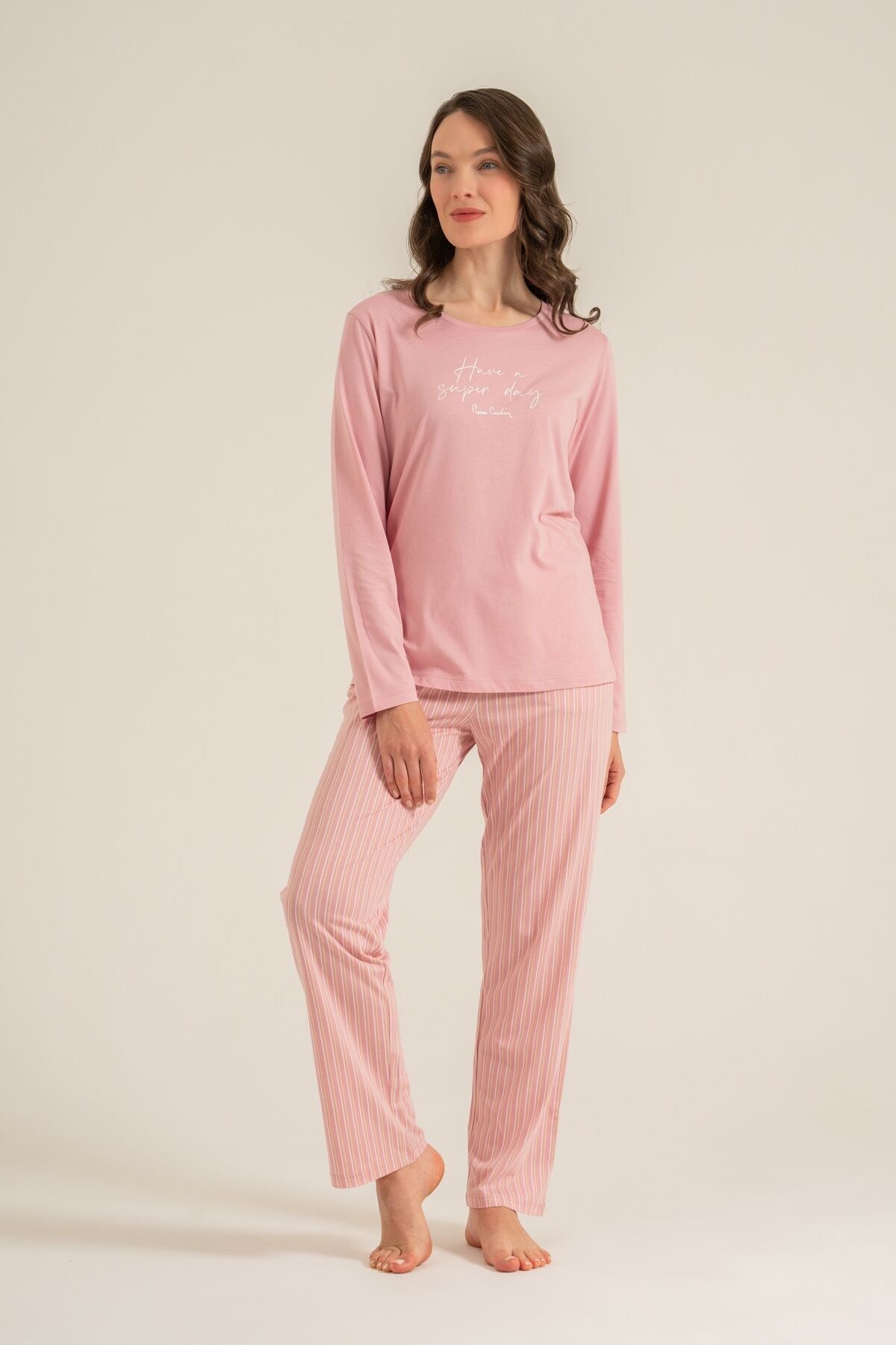 Pierre Cardin Kadın Have A Super Day Pembe Uzun Kol Pijama Takım PC9294-S-V1