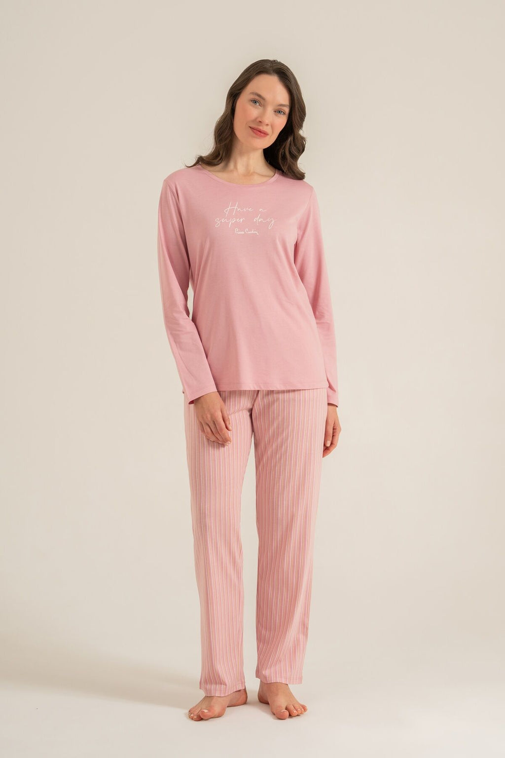 Pierre Cardin Kadın Have A Super Day Pembe Uzun Kol Pijama Takım PC9294-S-V1