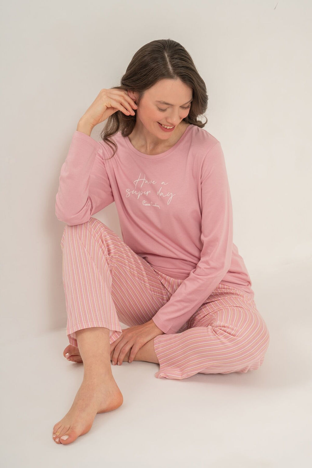 Pierre Cardin Kadın Have A Super Day Pembe Uzun Kol Pijama Takım PC9294-S-V1
