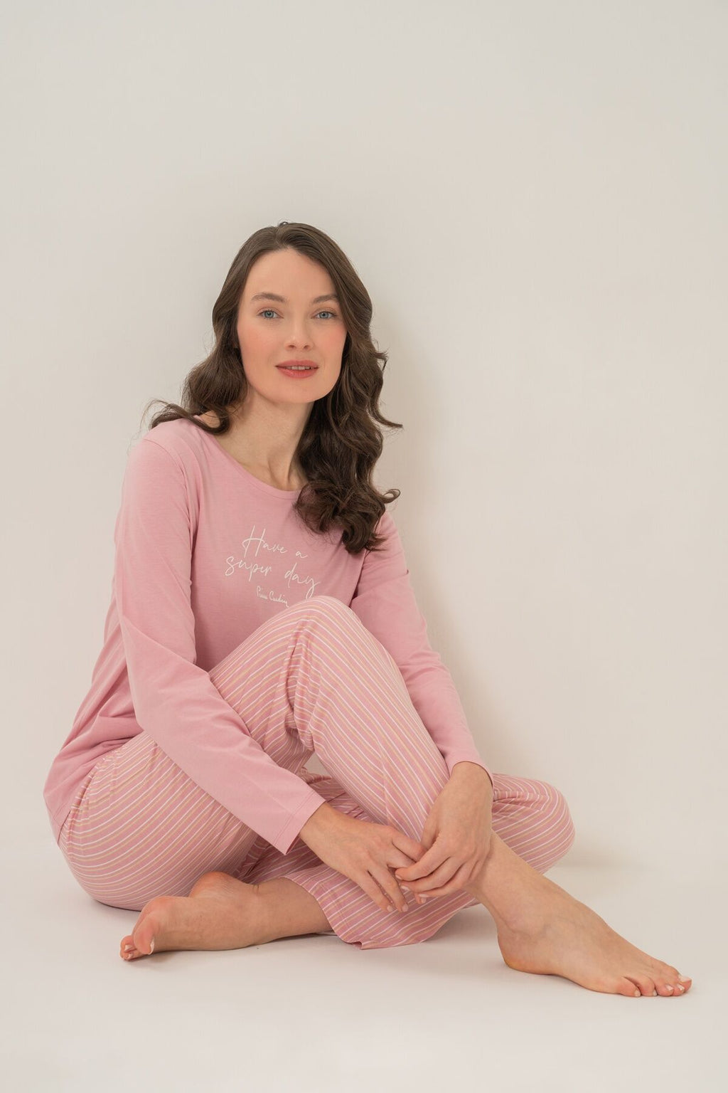 Pierre Cardin Kadın Have A Super Day Pembe Uzun Kol Pijama Takım PC9294-S-V1
