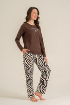 Pierre Cardin Kadın Inspire Others Everyday Kahverengi Uzun Kol Pijama Takım PC9280-S-V2