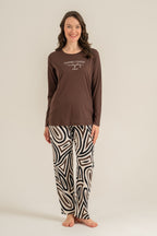 Pierre Cardin Kadın Inspire Others Everyday Kahverengi Uzun Kol Pijama Takım PC9280-S-V2