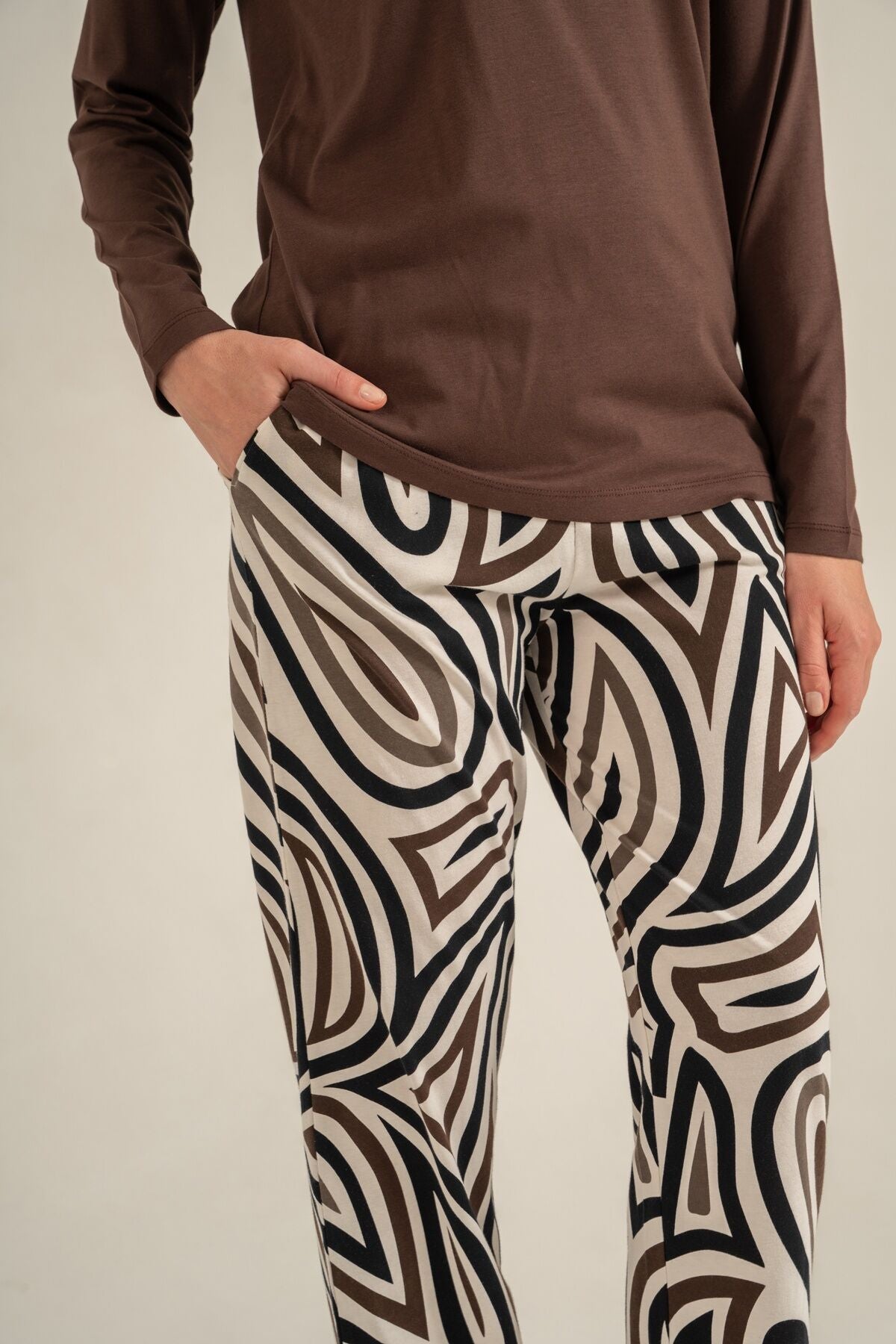Pierre Cardin Kadın Inspire Others Everyday Kahverengi Uzun Kol Pijama Takım PC9280-S-V2
