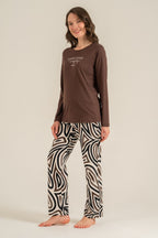 Pierre Cardin Kadın Inspire Others Everyday Kahverengi Uzun Kol Pijama Takım PC9280-S-V2