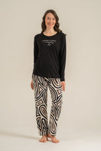 Pierre Cardin Kadın Inspire Others Everyday Siyah Uzun Kol Pijama Takım PC9280-S-V1