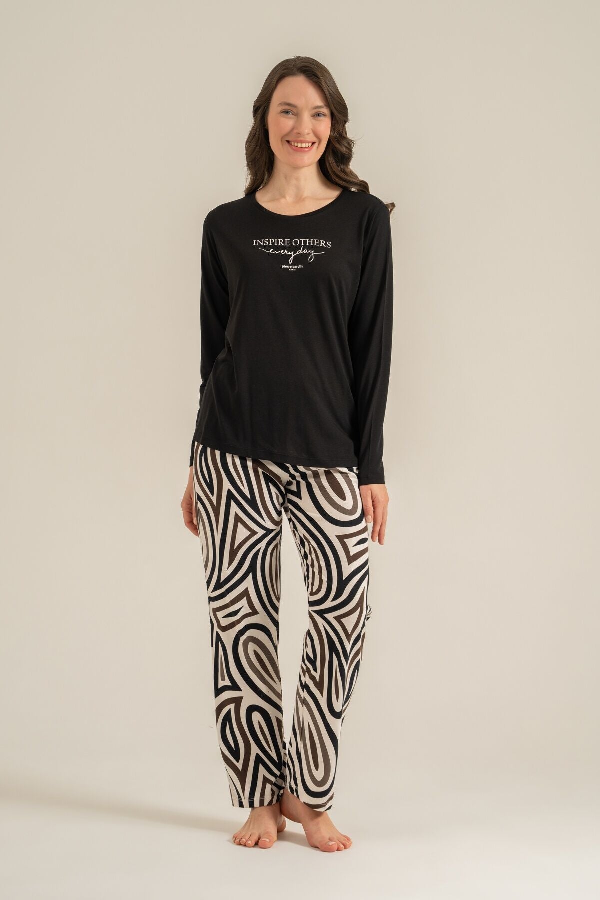 Pierre Cardin Kadın Inspire Others Everyday Siyah Uzun Kol Pijama Takım PC9280-S-V1