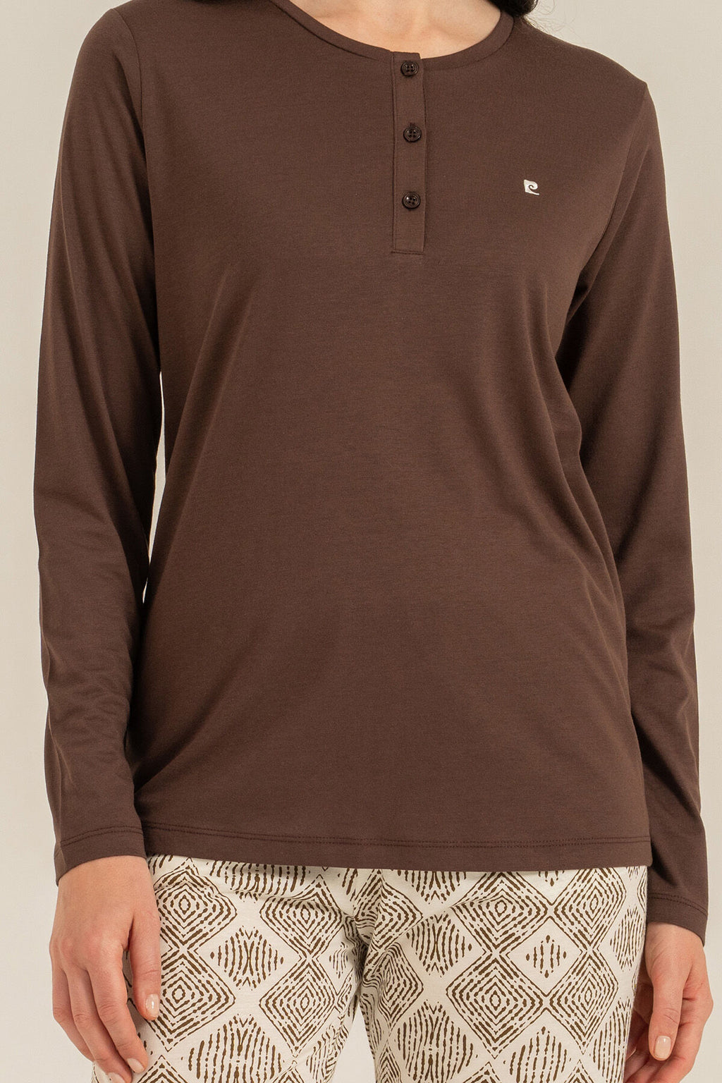 Pierre Cardin Kadın Kahverengi Uzun Kol Nakışlı Pijama Takım PC9275-S-V1