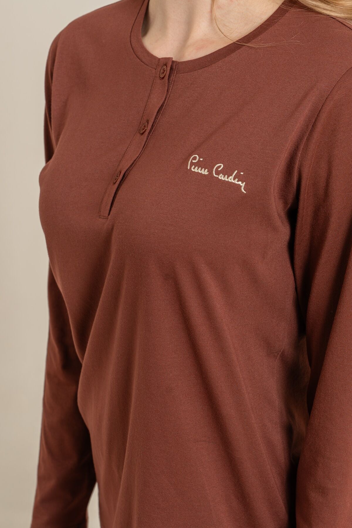 Pierre Cardin Kadın Kahverengi Uzun Kol Pijama Takım PC9264-S-V1