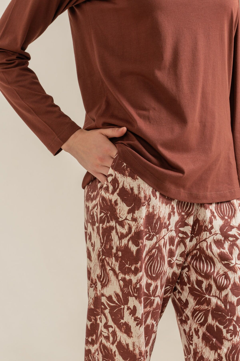 Pierre Cardin Kadın Kahverengi Uzun Kol Pijama Takım PC9264-S-V1