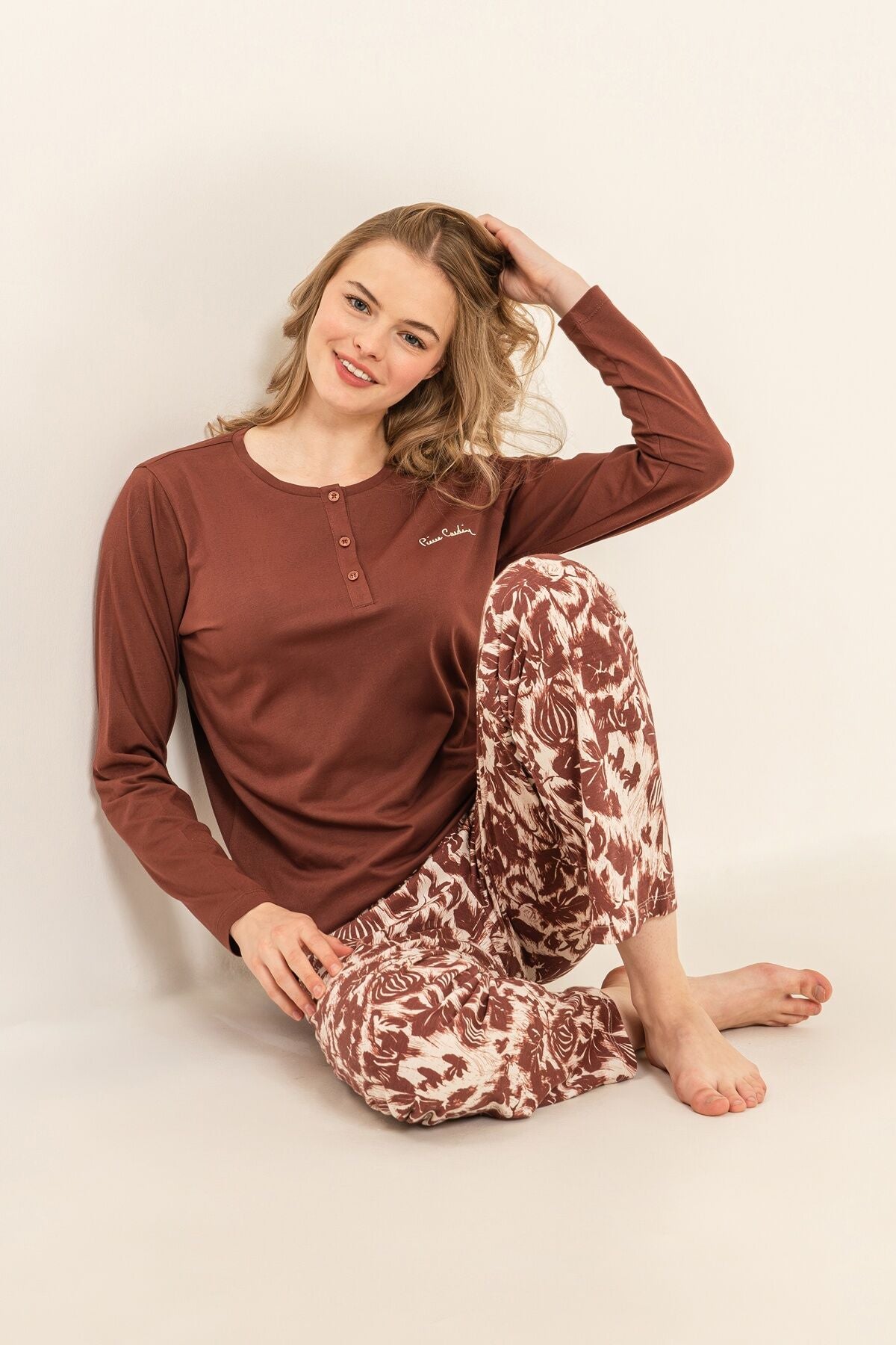 Pierre Cardin Kadın Kahverengi Uzun Kol Pijama Takım PC9264-S-V1