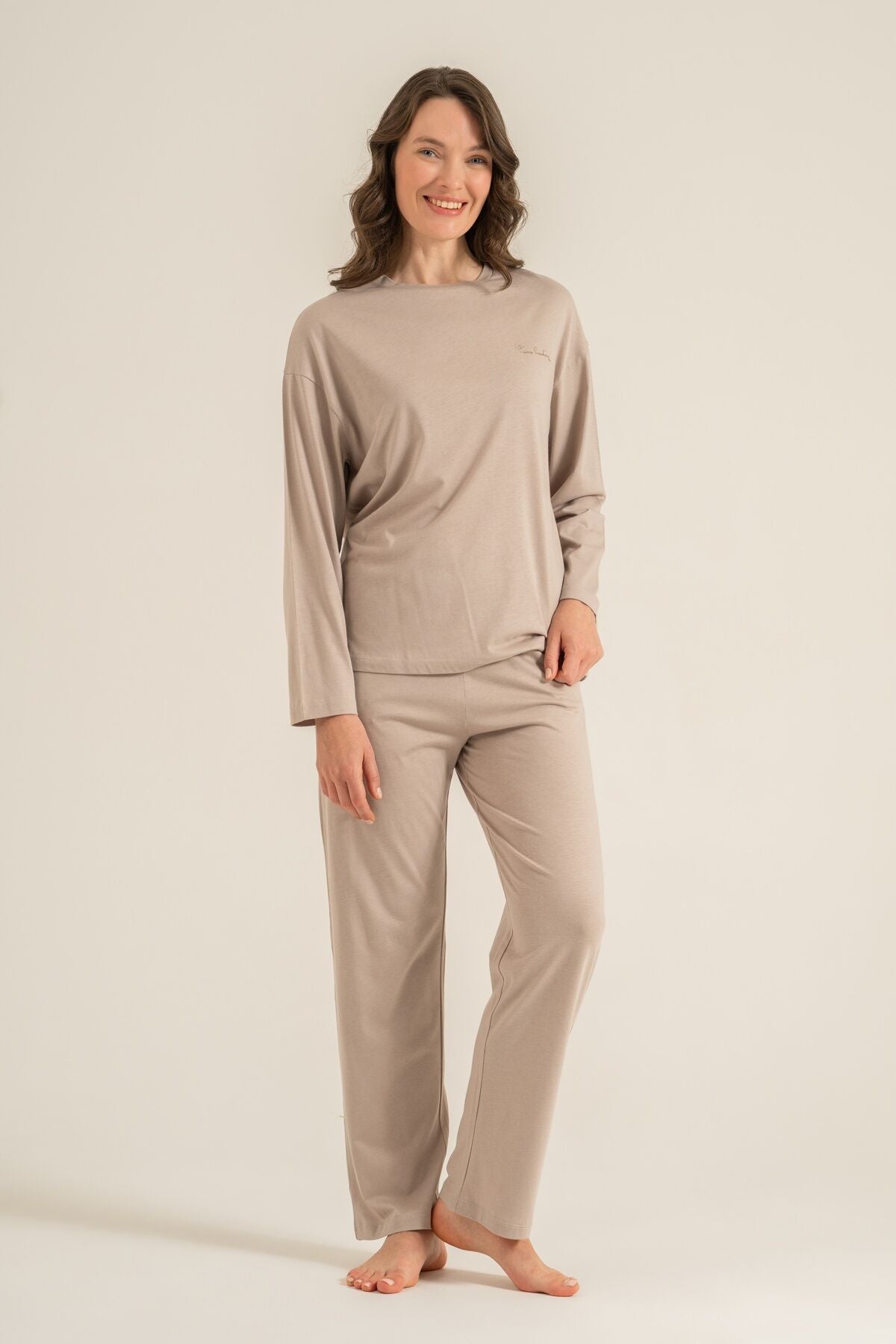 Pierre Cardin Kadın Kahverengi Uzun Kol Pijama Takım PC9304-S-V3