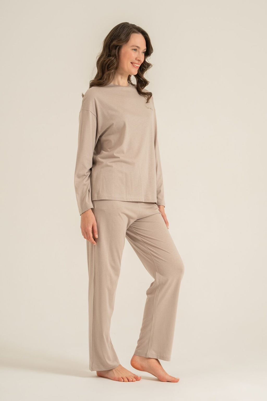 Pierre Cardin Kadın Kahverengi Uzun Kol Pijama Takım PC9304-S-V3