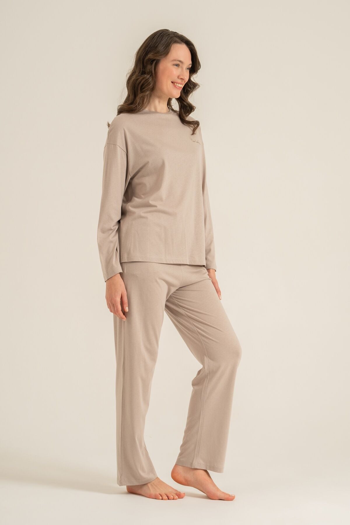 Pierre Cardin Kadın Kahverengi Uzun Kol Pijama Takım PC9304-S-V3