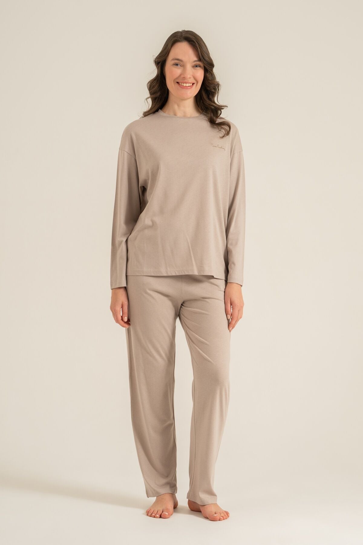 Pierre Cardin Kadın Kahverengi Uzun Kol Pijama Takım PC9304-S-V3
