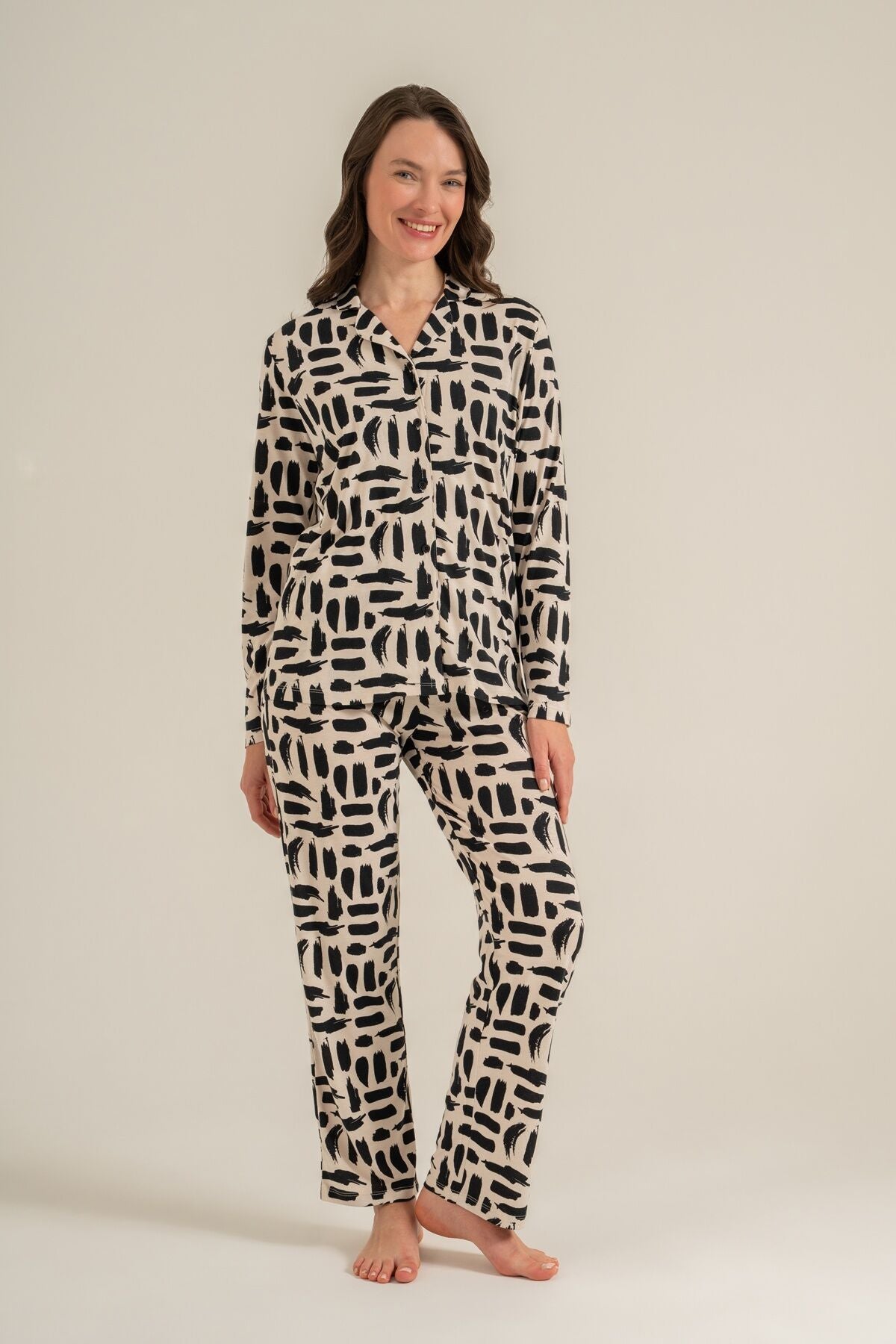Pierre Cardin Kadın Krem Gömlek Pijama Takımı PC9301-S-V1 Ürün ikincil görseli