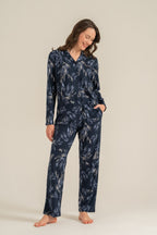 Pierre Cardin Kadın Leaves Lacivert Gömlek Pijama Takımı PC9259-S-V1