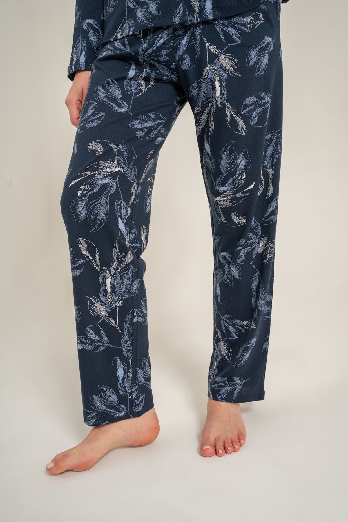 Pierre Cardin Kadın Leaves Lacivert Gömlek Pijama Takımı PC9259-S-V1