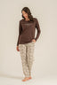 Pierre Cardin Kadın Make Today Amazing Kahverengi Uzun Kol Pijama Takım PC9274-S-V1