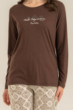 Pierre Cardin Kadın Make Today Amazing Kahverengi Uzun Kol Pijama Takım PC9274-S-V1