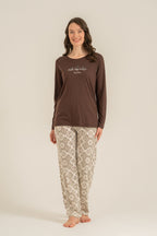 Pierre Cardin Kadın Make Today Amazing Kahverengi Uzun Kol Pijama Takım PC9274-S-V1