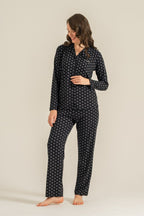 Pierre Cardin Kadın Siyah Nakışlı Gömlek Pijama Takımı PC9290-S-V1
