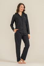 Pierre Cardin Kadın Siyah Nakışlı Gömlek Pijama Takımı PC9290-S-V1