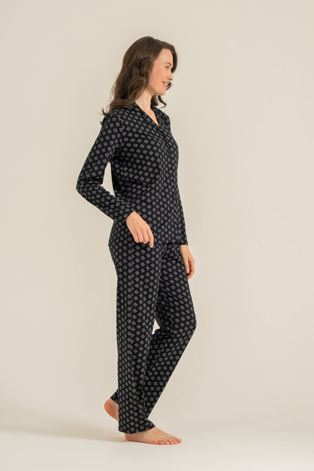 Pierre Cardin Kadın Siyah Nakışlı Gömlek Pijama Takımı PC9290-S-V1
