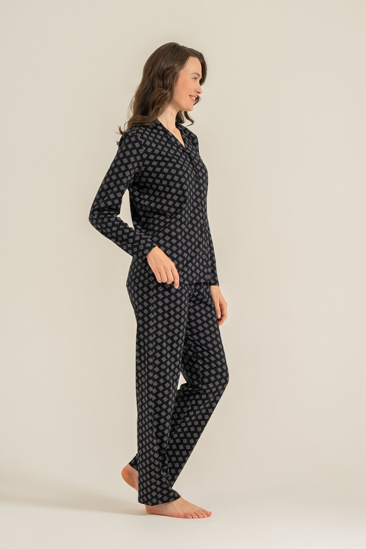 Pierre Cardin Kadın Siyah Nakışlı Gömlek Pijama Takımı PC9290-S-V1