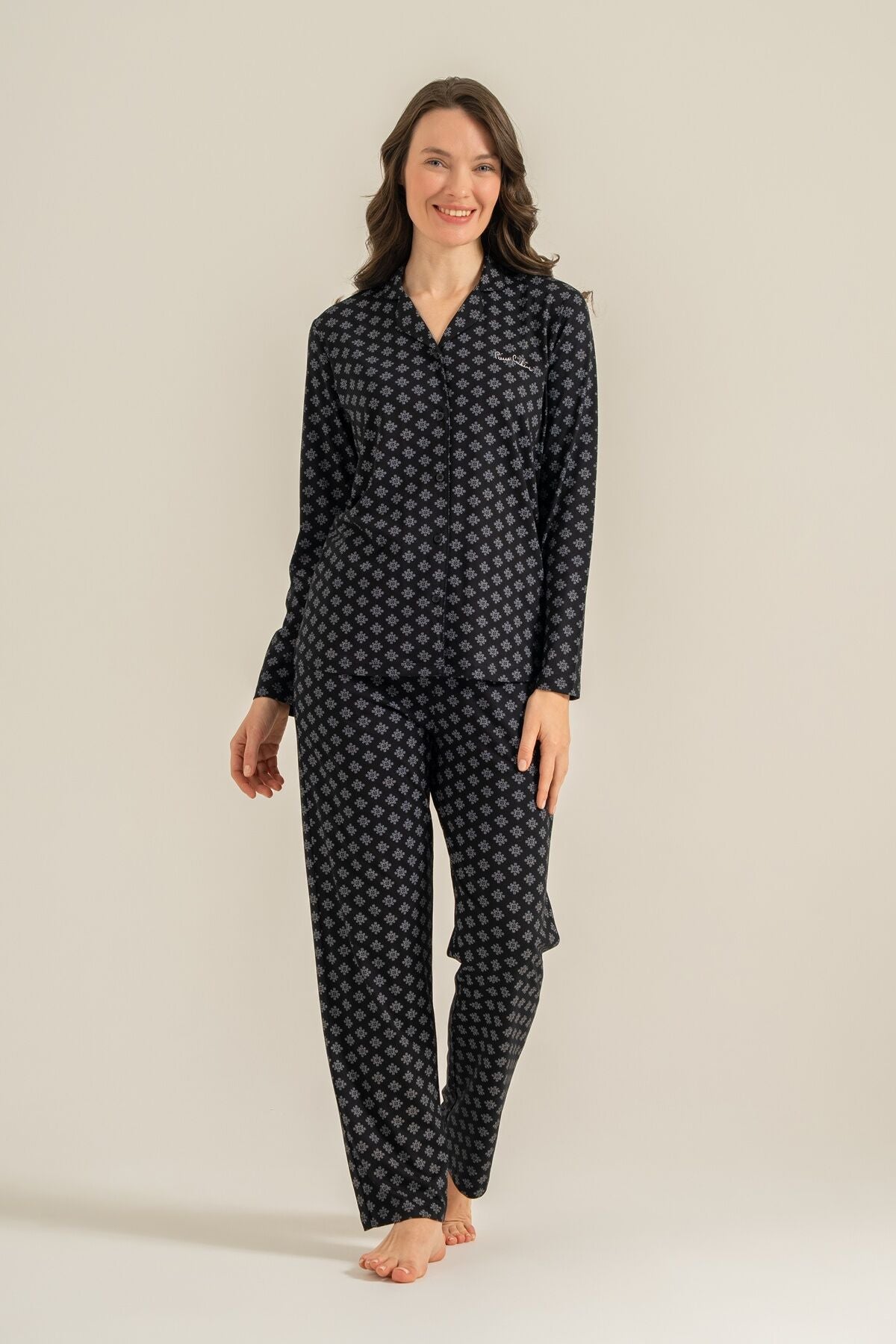 Pierre Cardin Kadın Siyah Nakışlı Gömlek Pijama Takımı PC9290-S-V1