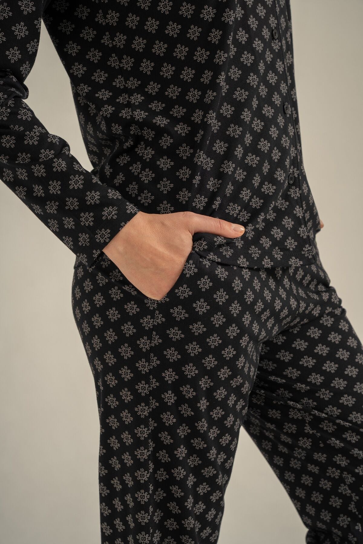 Pierre Cardin Kadın Siyah Nakışlı Gömlek Pijama Takımı PC9290-S-V1