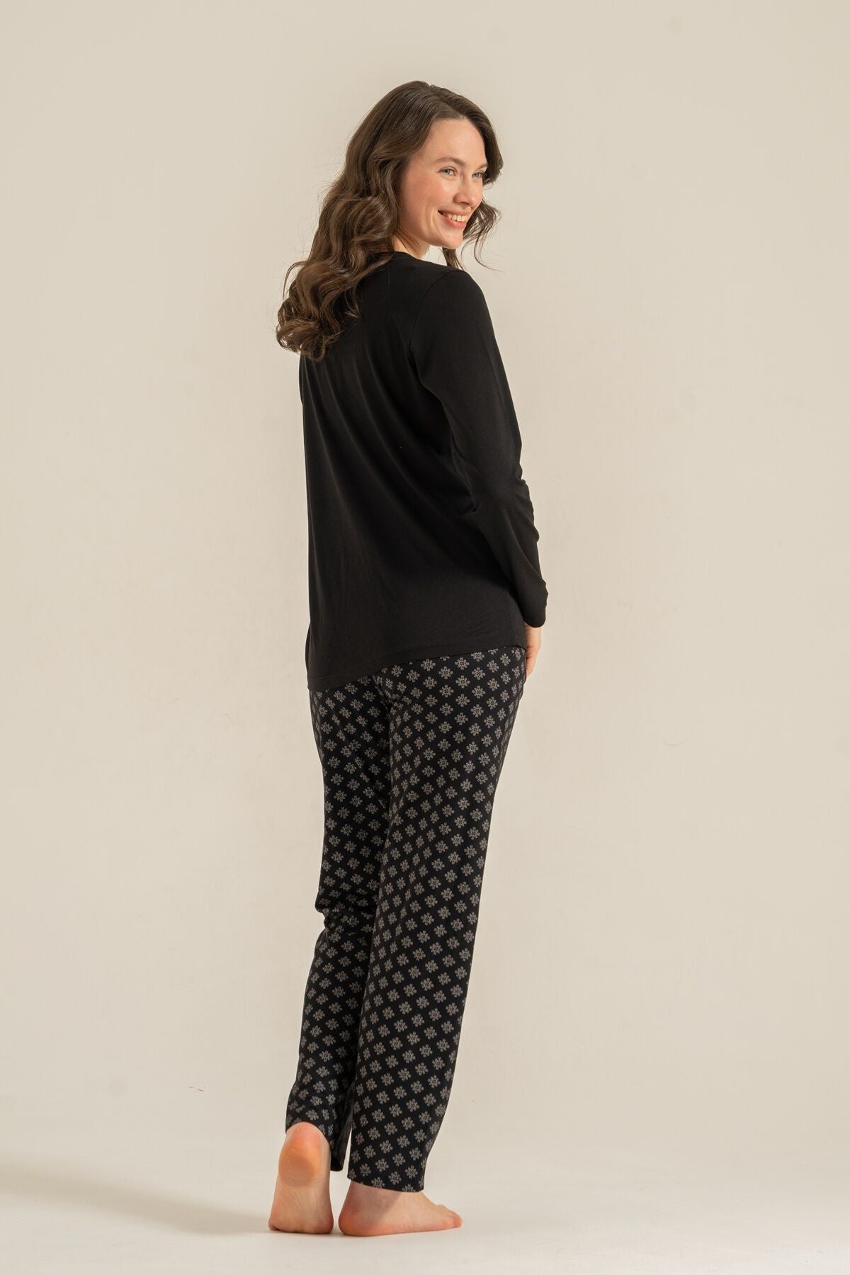 Pierre Cardin Kadın Siyah Uzun Kol Pijama Takım PC9289-S-V1