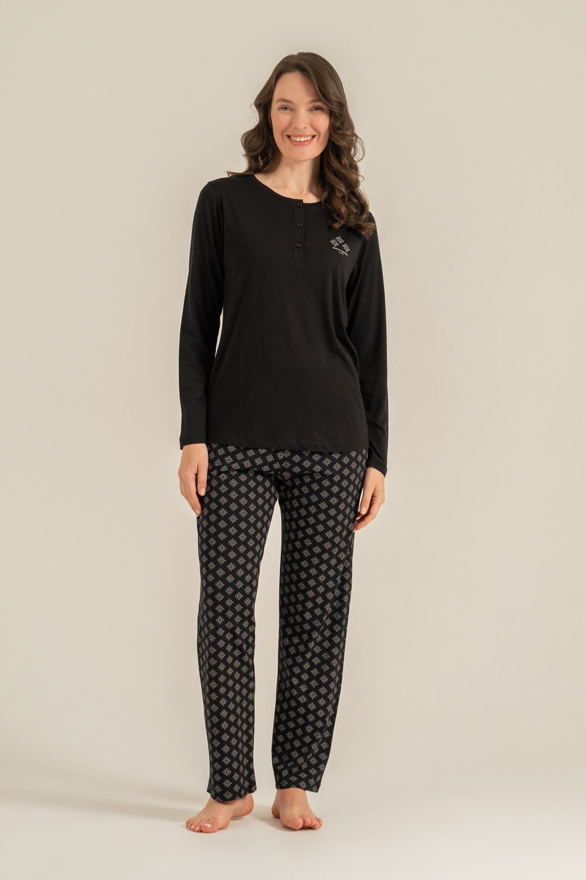 Pierre Cardin Kadın Siyah Uzun Kol Pijama Takım PC9289-S-V1