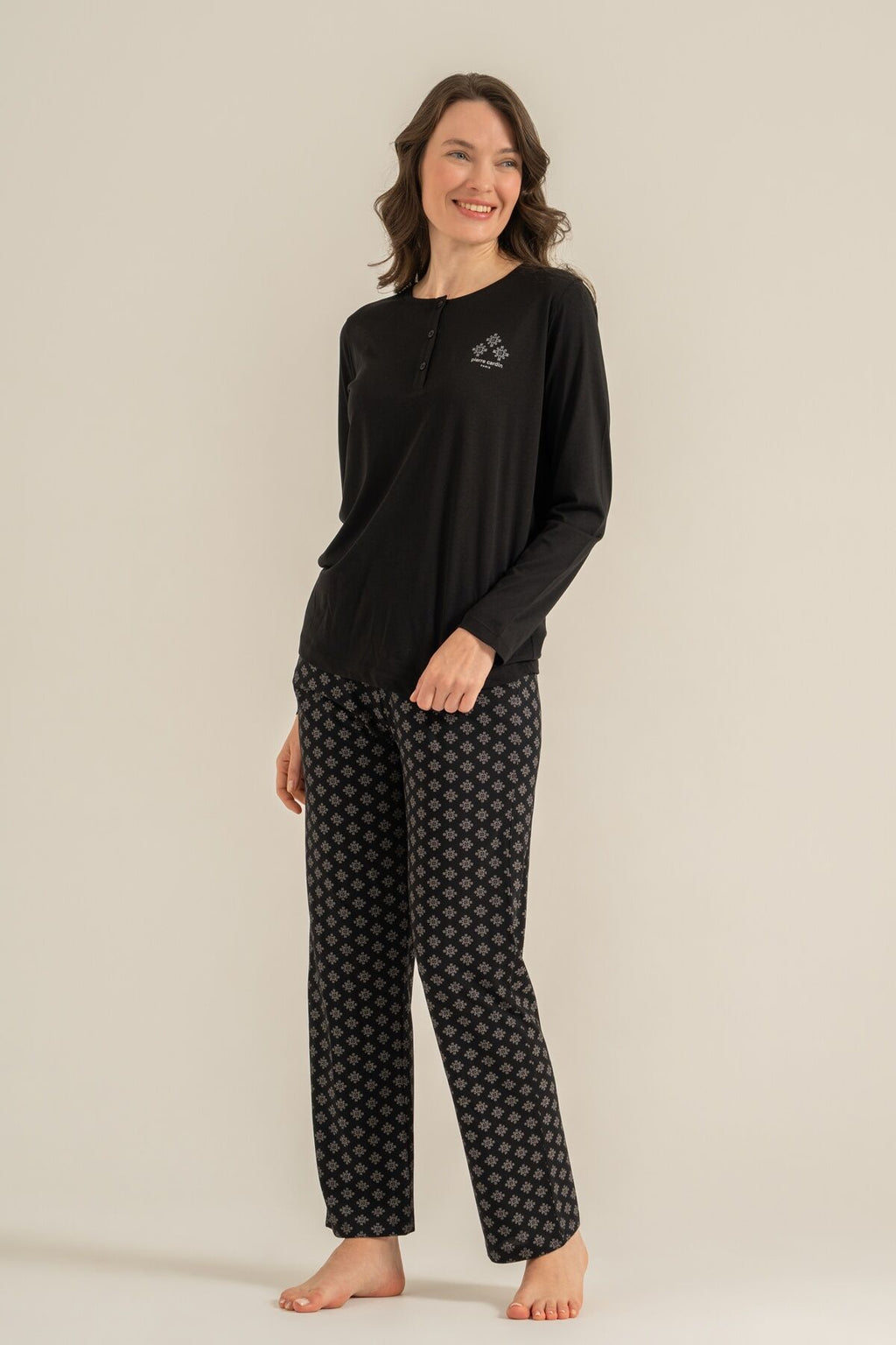 Pierre Cardin Kadın Siyah Uzun Kol Pijama Takım PC9289-S-V1