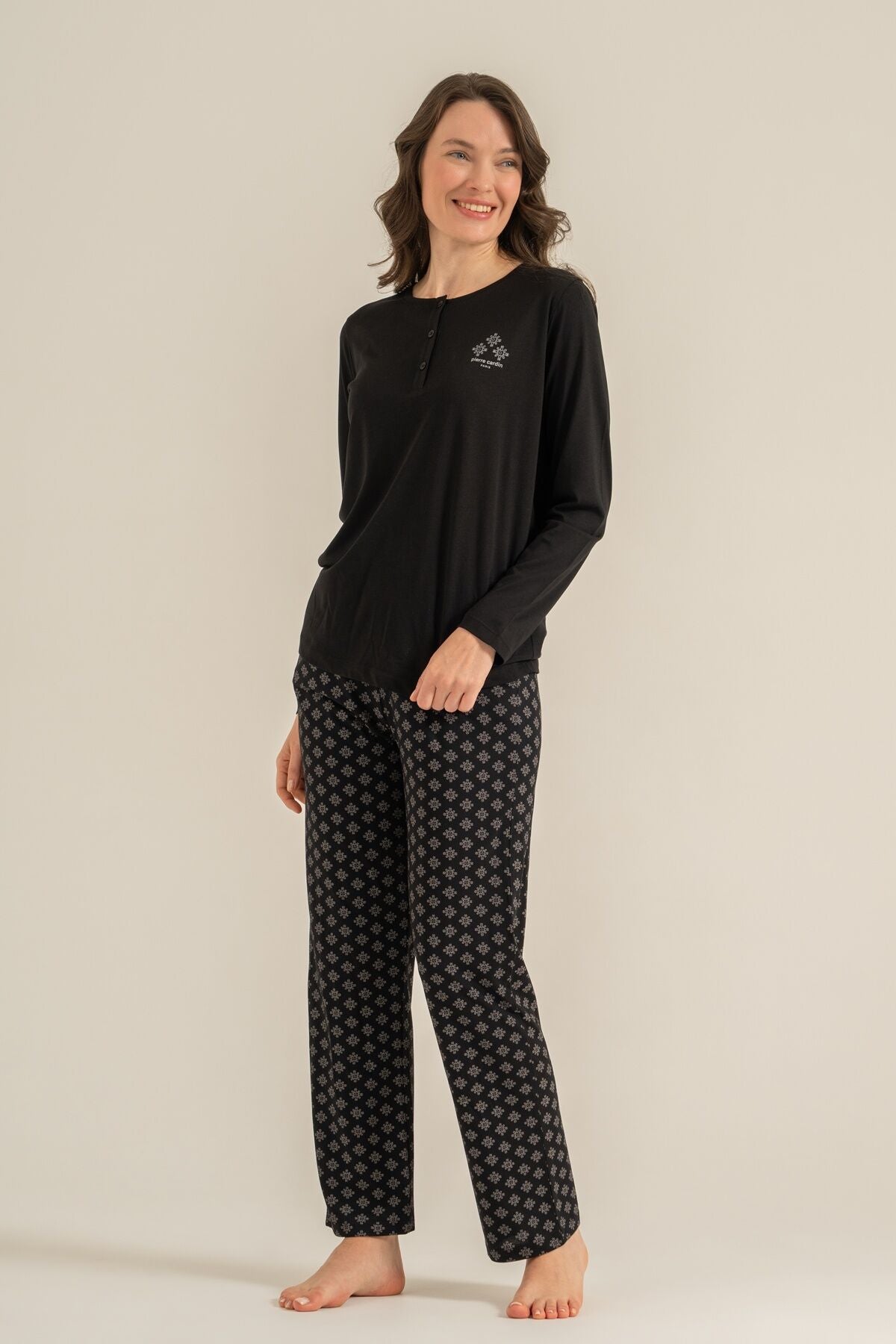 Pierre Cardin Kadın Siyah Uzun Kol Pijama Takım PC9289-S-V1