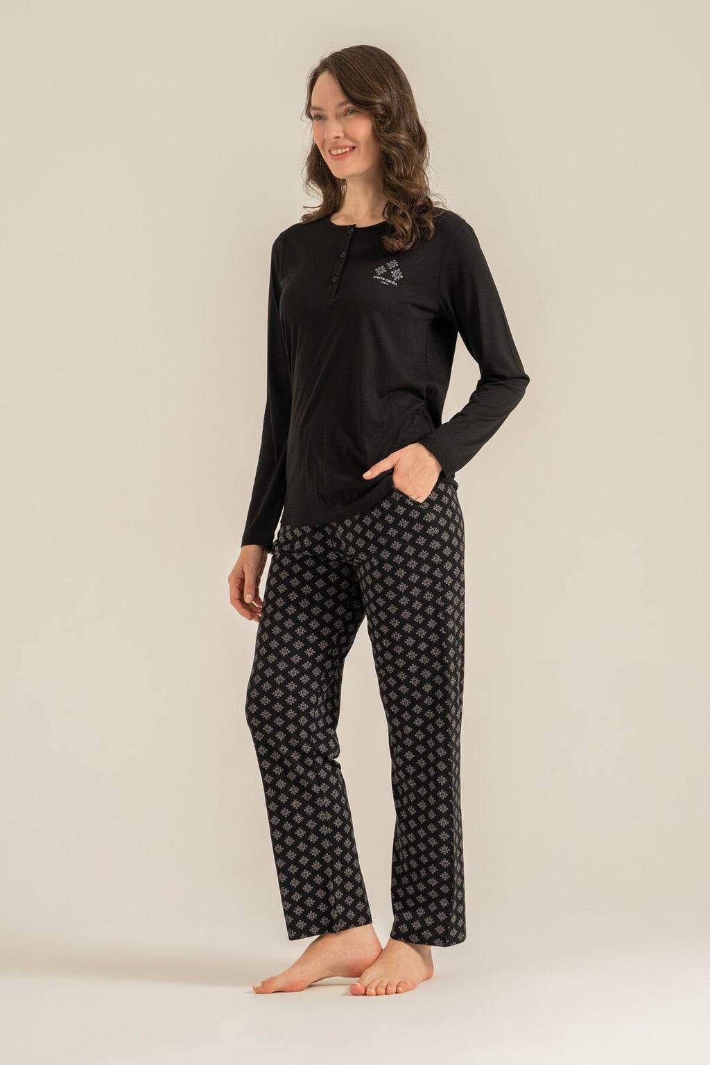 Pierre Cardin Kadın Siyah Uzun Kol Pijama Takım PC9289-S-V1