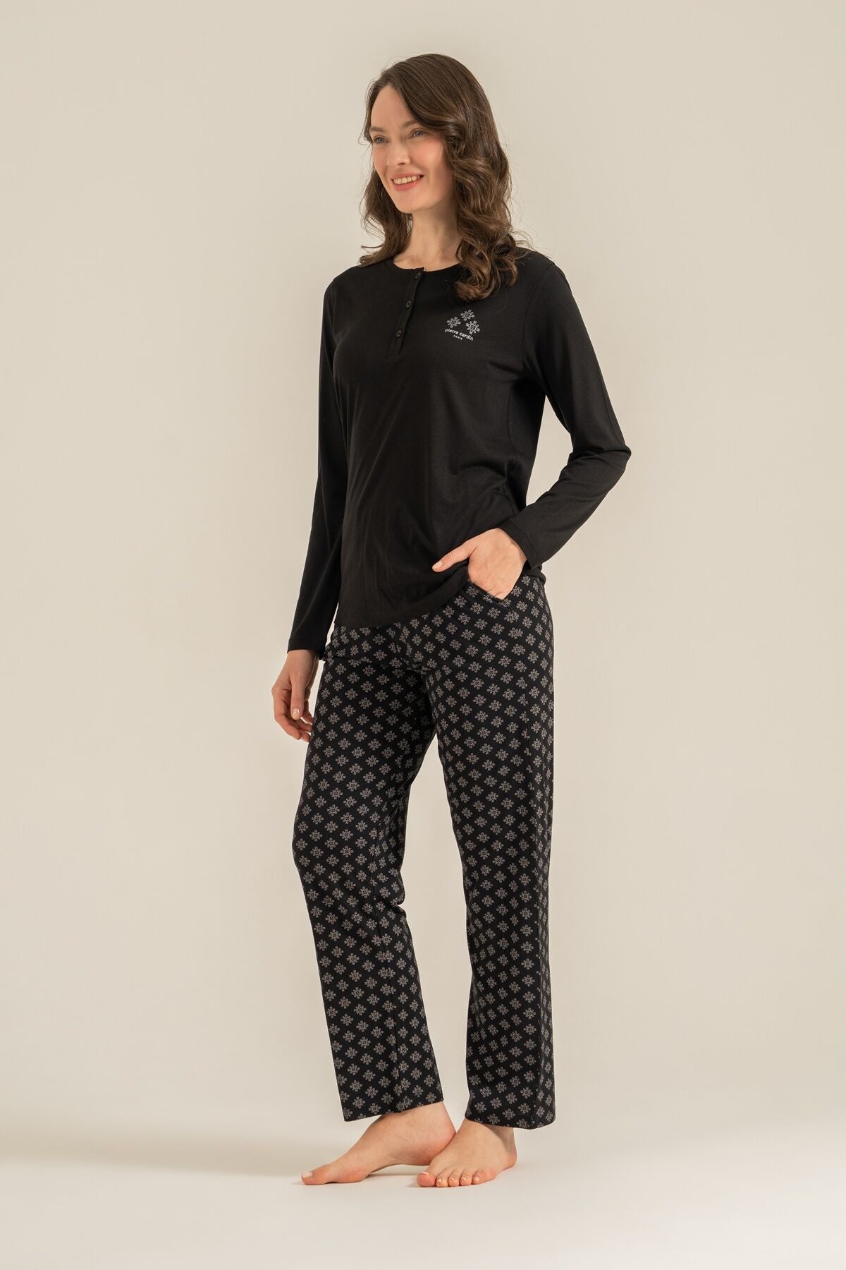 Pierre Cardin Kadın Siyah Uzun Kol Pijama Takım PC9289-S-V1