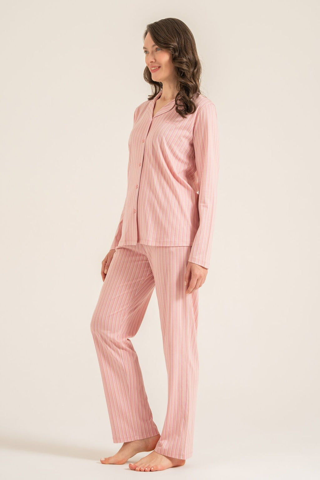 Pierre Cardin Kadın Stripes Pembe Gömlek Pijama Takımı PC9296-S-V1