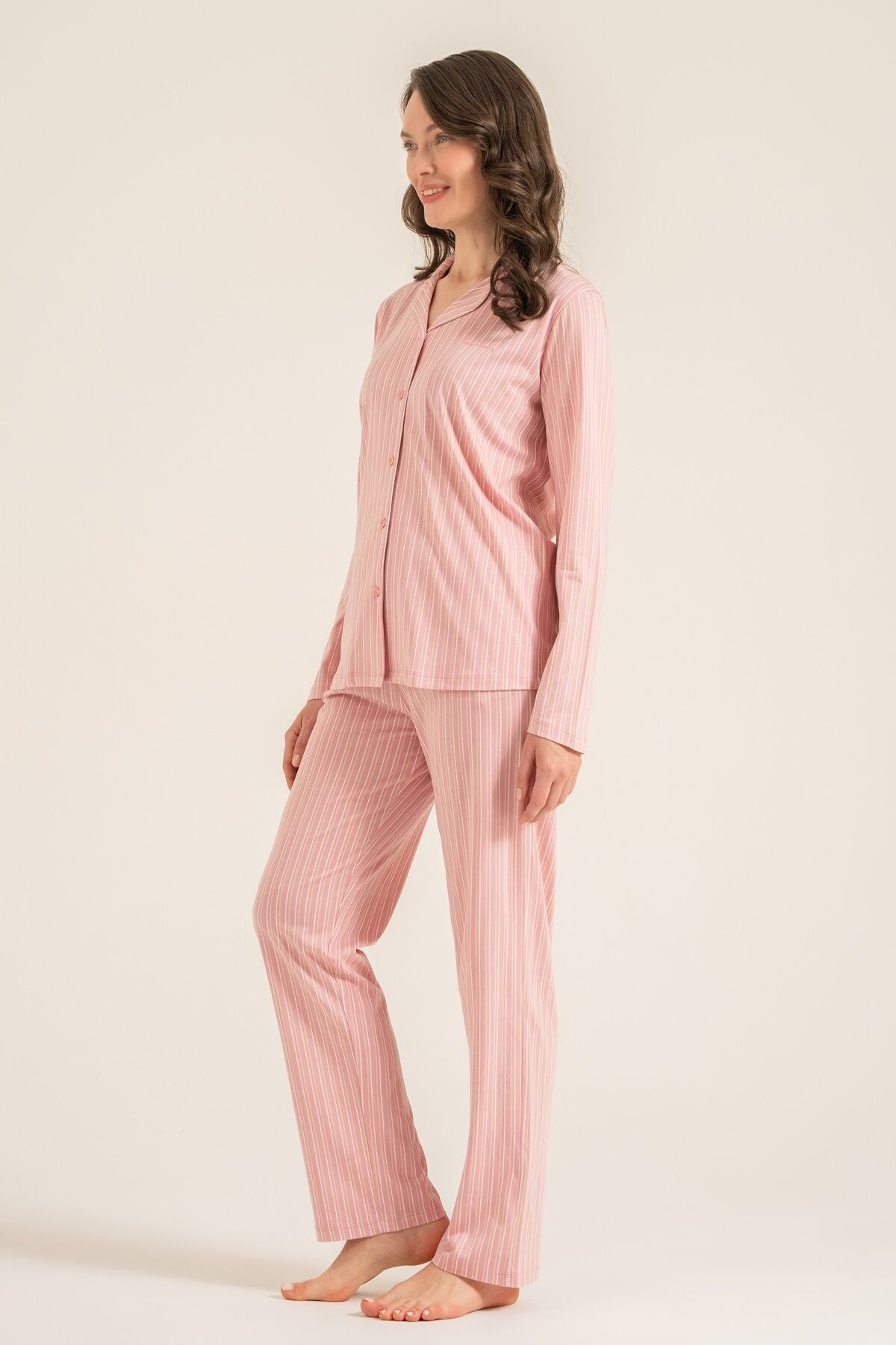 Pierre Cardin Kadın Stripes Pembe Gömlek Pijama Takımı PC9296-S-V1