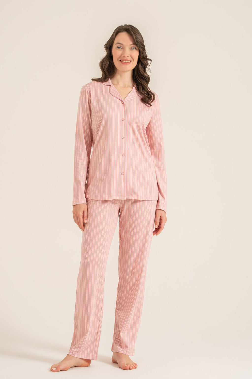 Pierre Cardin Kadın Stripes Pembe Gömlek Pijama Takımı PC9296-S-V1