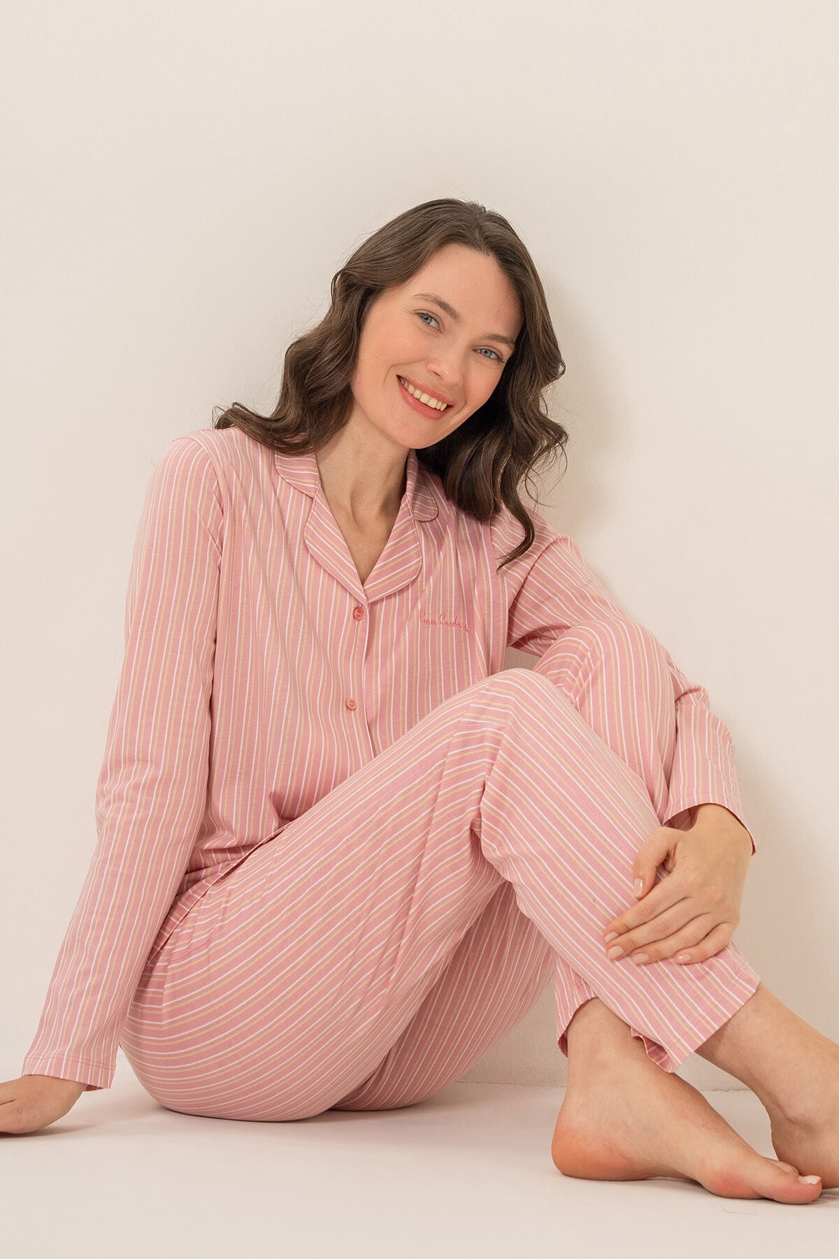 Pierre Cardin Kadın Stripes Pembe Gömlek Pijama Takımı PC9296-S-V1