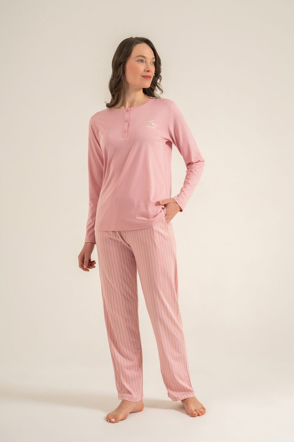 Pierre Cardin Kadın Sweet Sunday Pembe Uzun Kol Pijama Takım PC9295-S-V1