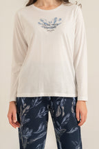 Pierre Cardin Kadın You Look Amazing Today Krem Uzun Kol Pijama Takım PC9257-S-V2