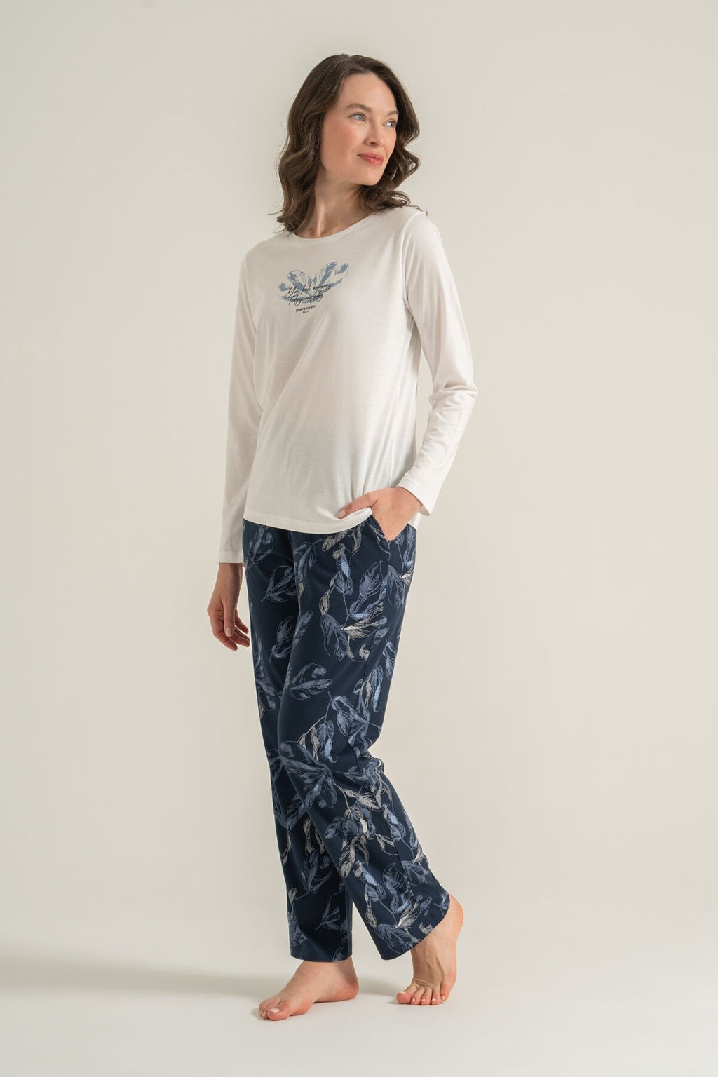 Pierre Cardin Kadın You Look Amazing Today Krem Uzun Kol Pijama Takım PC9257-S-V2