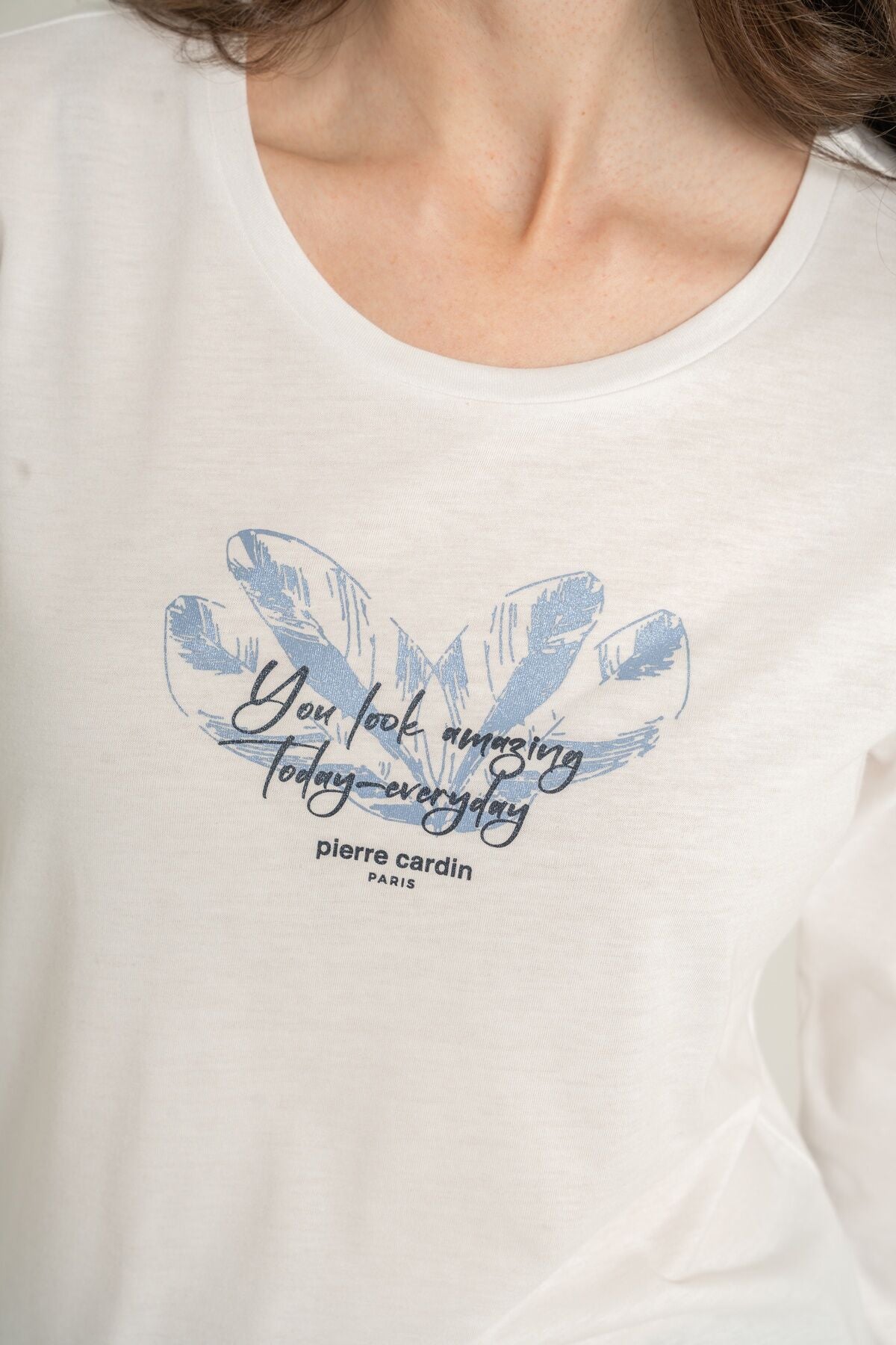 Pierre Cardin Kadın You Look Amazing Today Krem Uzun Kol Pijama Takım PC9257-S-V2