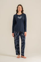 Pierre Cardin Kadın You Look Amazing Today Lacivert Uzun Kol Pijama Takım PC9257-S-V1
