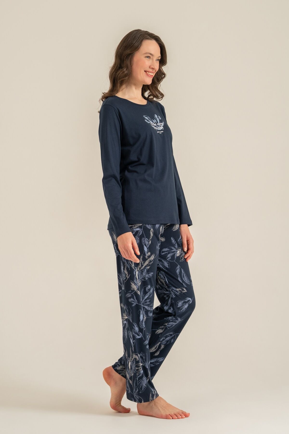 Pierre Cardin Kadın You Look Amazing Today Lacivert Uzun Kol Pijama Takım PC9257-S-V1