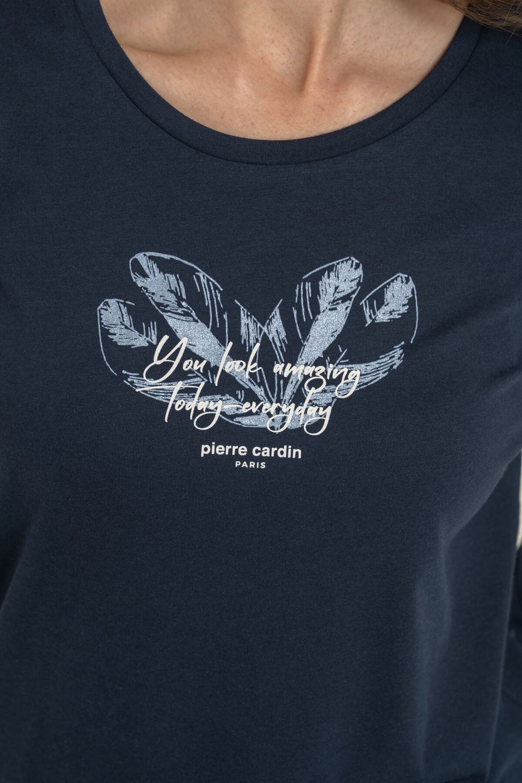 Pierre Cardin Kadın You Look Amazing Today Lacivert Uzun Kol Pijama Takım PC9257-S-V1