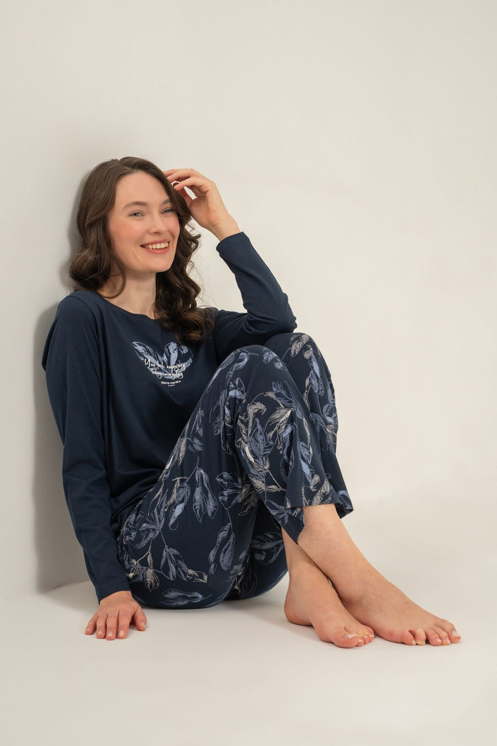 Pierre Cardin Kadın You Look Amazing Today Lacivert Uzun Kol Pijama Takım PC9257-S-V1