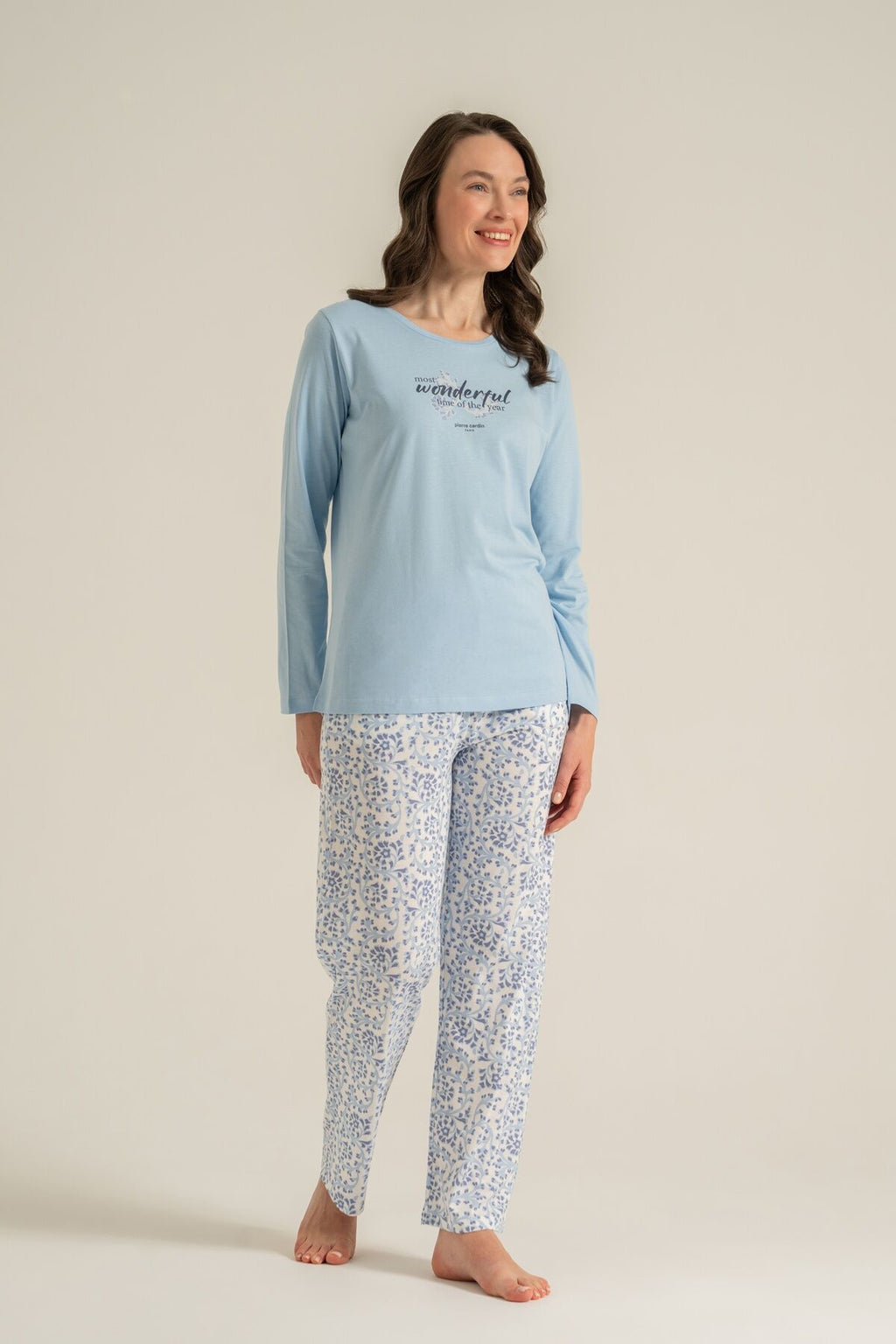 Pierre Cardin Most Wonderful Time Of The Year Kadın Mavi Uzun Kol Pijama Takım PC9269-S-V1